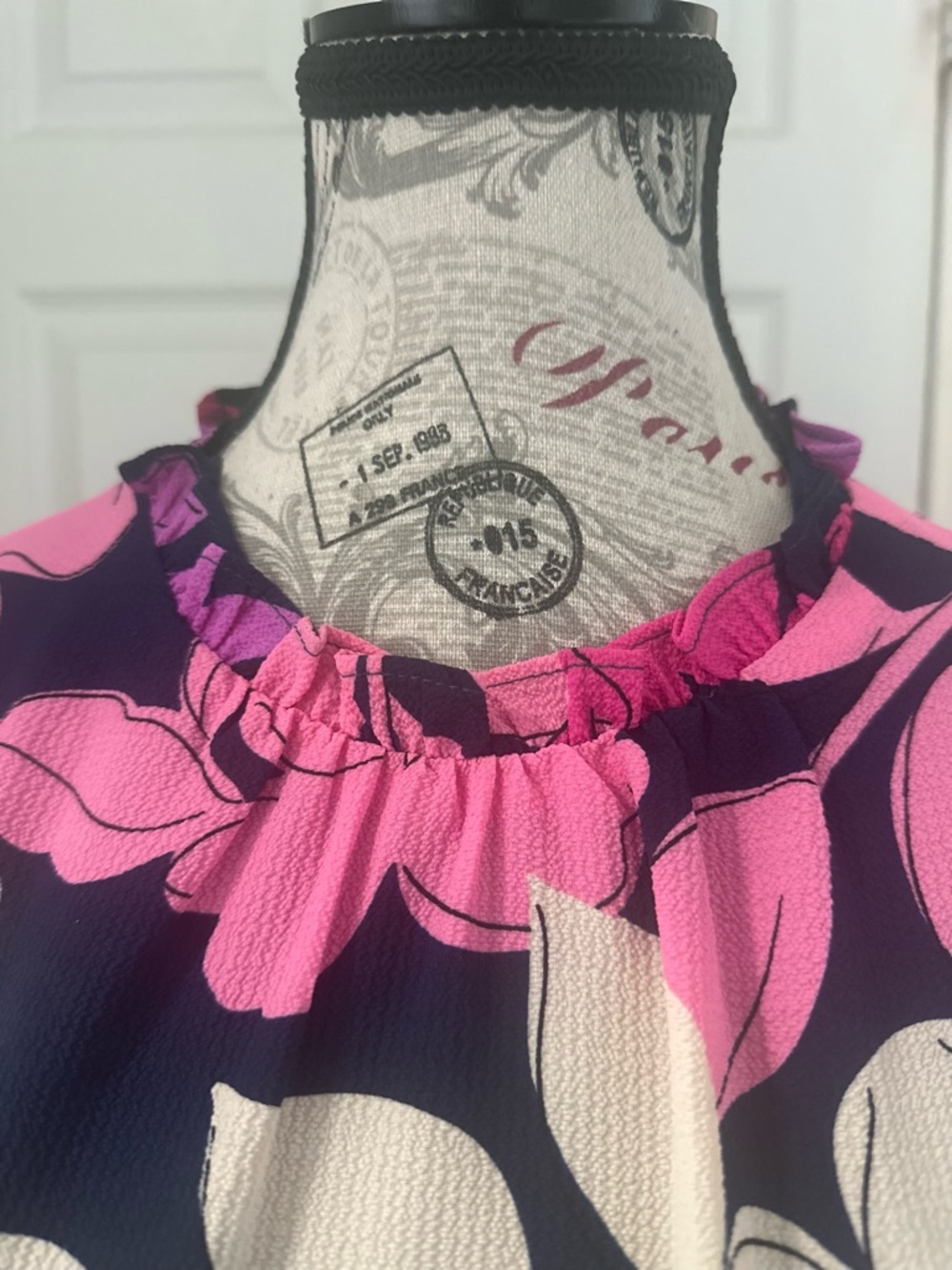 Maggy London Navy Maxi Dress with Pink & Purple Floral Print - Picture 4 of 8